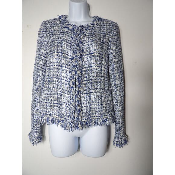 Carolina Belle Montreal Blazer Cardigan Small Tweed Blue Silver Woven Artsy - Picture 1 of 14